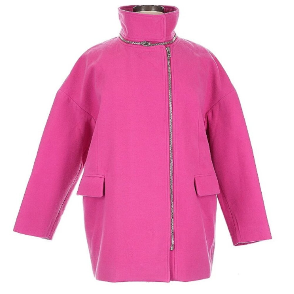 Jennifer Lopez Zippered Dark Glamour Car Coat in Fuchsia